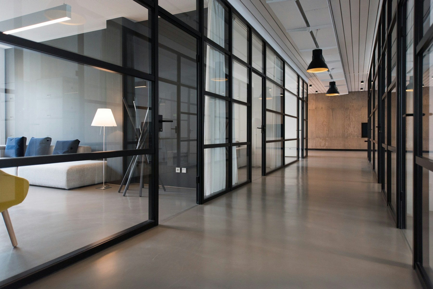 A bright, contemporary office with warm natural finishes